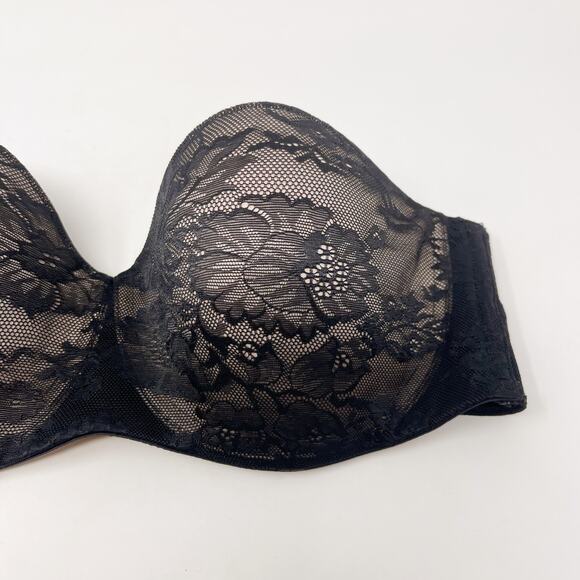 Victorias Secret 36C Black Body by Victoria Lined Strapless Bra Lace Illusion - Picture 3 of 8